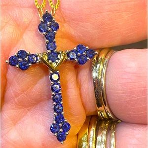 Sapphire cross on Gold over Sterling Silver 20”Necklace. NEW. It is a wow piece